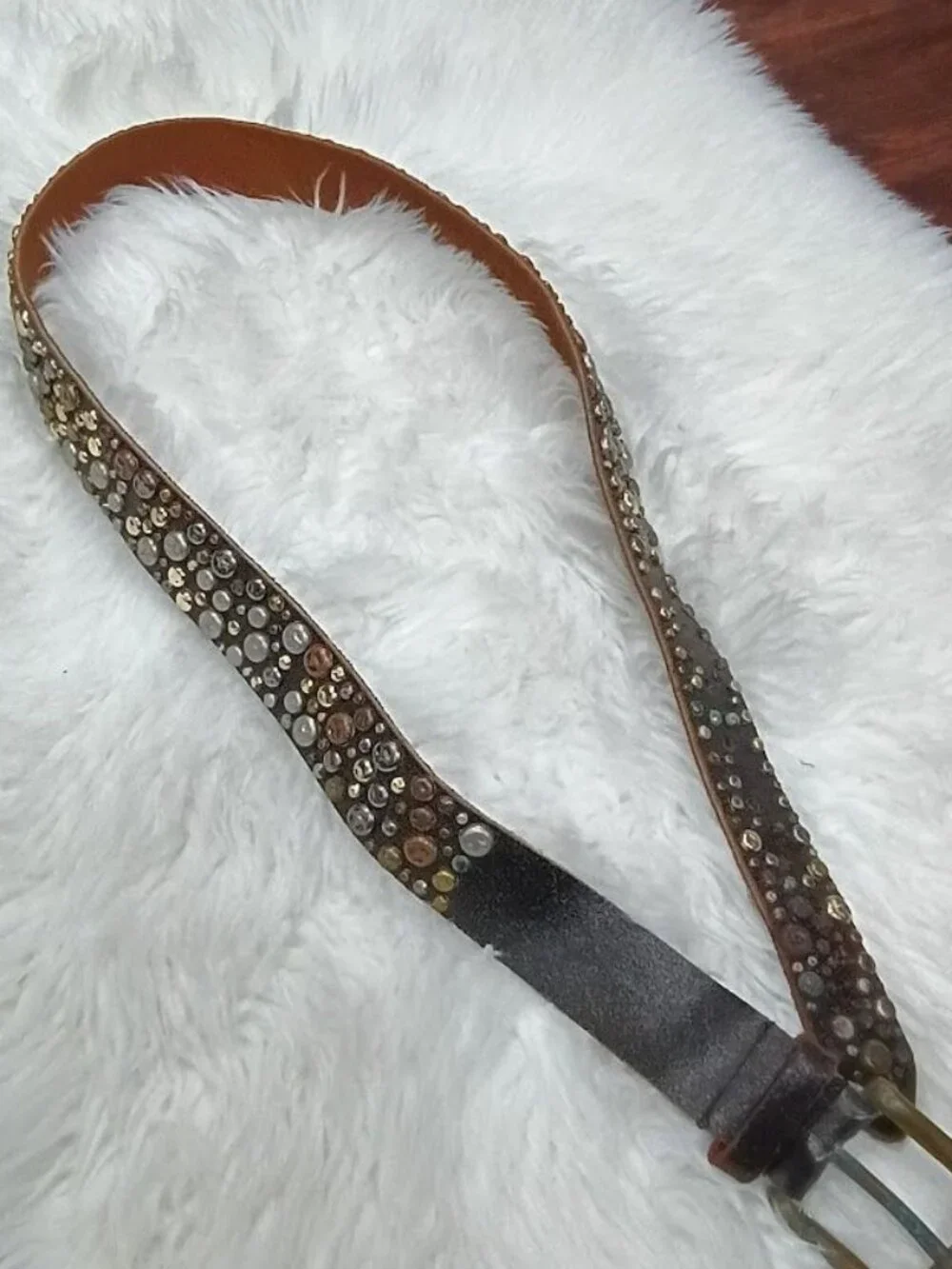 Brown Leather Belt With Metal Studs & Peace Symbols XL 47 Inches